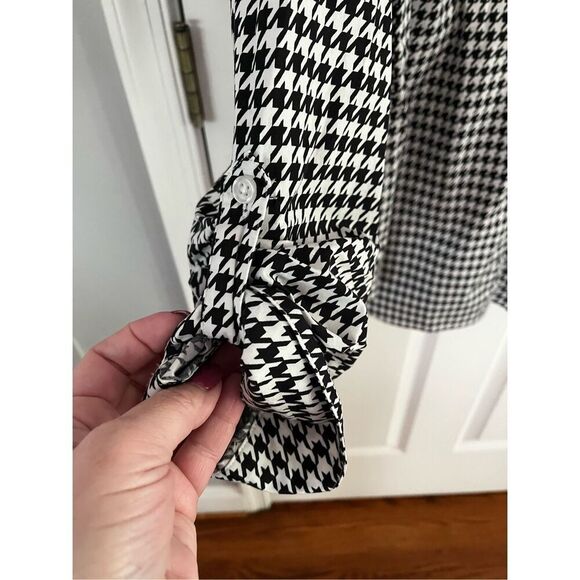 Kim Rogers Black & White Roll Tab Houndstooth Button Down Shirt sz 3X EUC - Picture 4 of 7